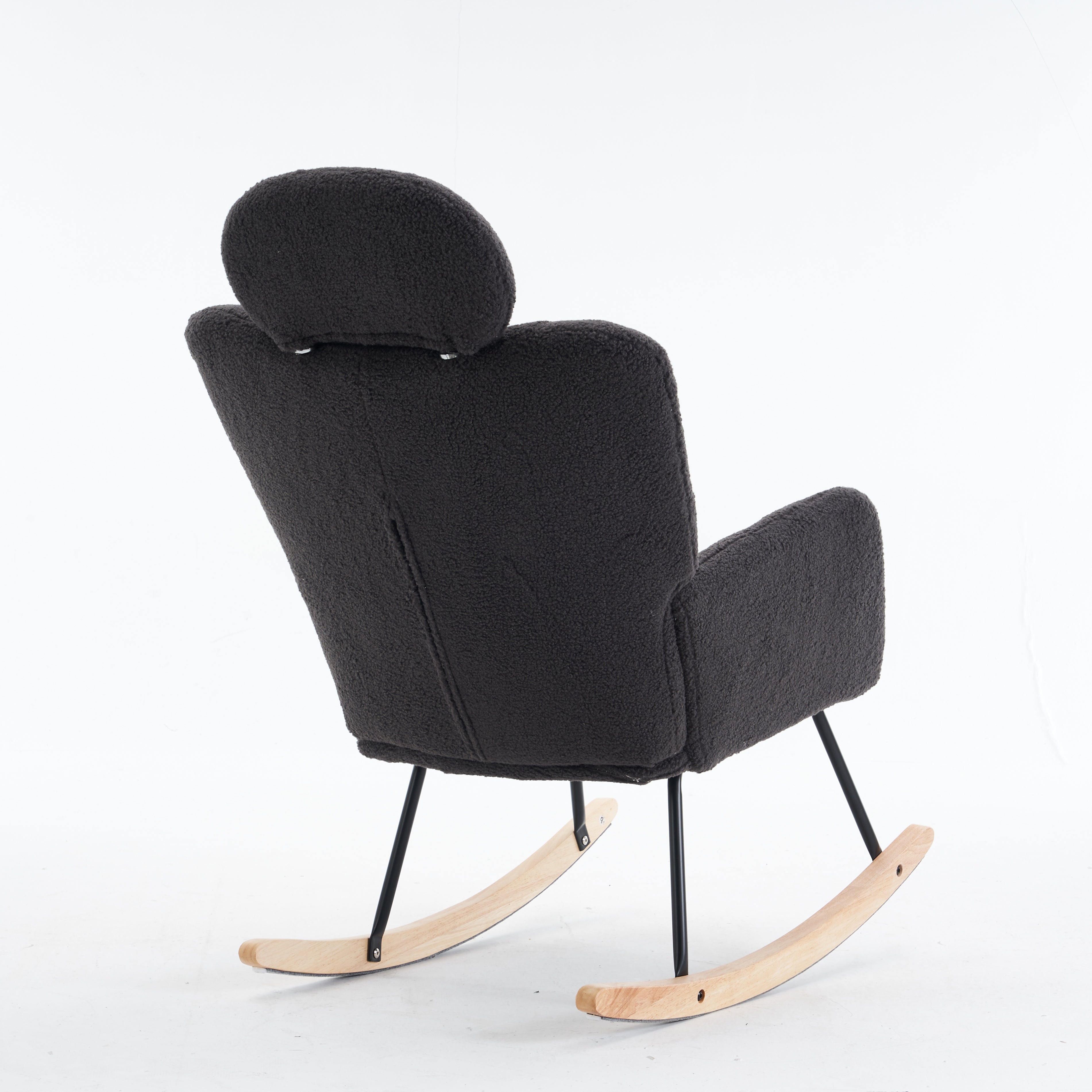 Soft Teddy Fabric Rocking Chair with Padded Seat and Headrest, Dark Grey