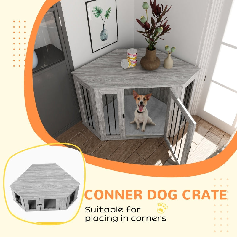 PawHut Dog Crate Side Table with Cushion - Grey
