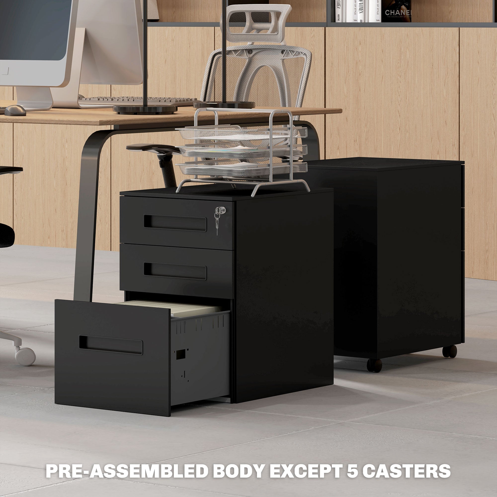 Vinsetto Three-Drawer Filing Cabinet - Steel, Black