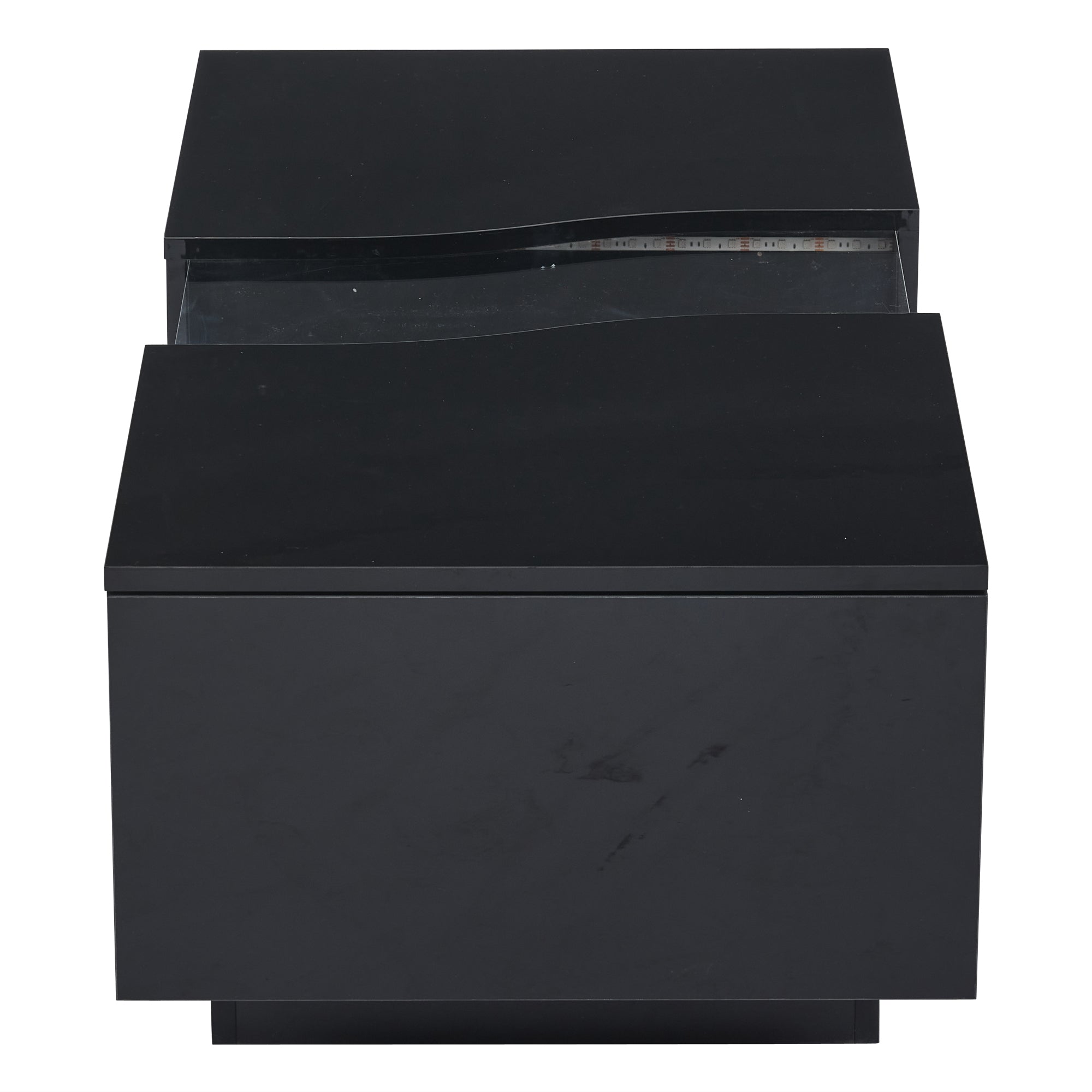 Led Coffee Table with 2 Drawer Storage, High Gloss Coffee Table for Living Room Unique Shape Centre Table with 16-Color Led Lights,End Table for Home Office Furniture, Black