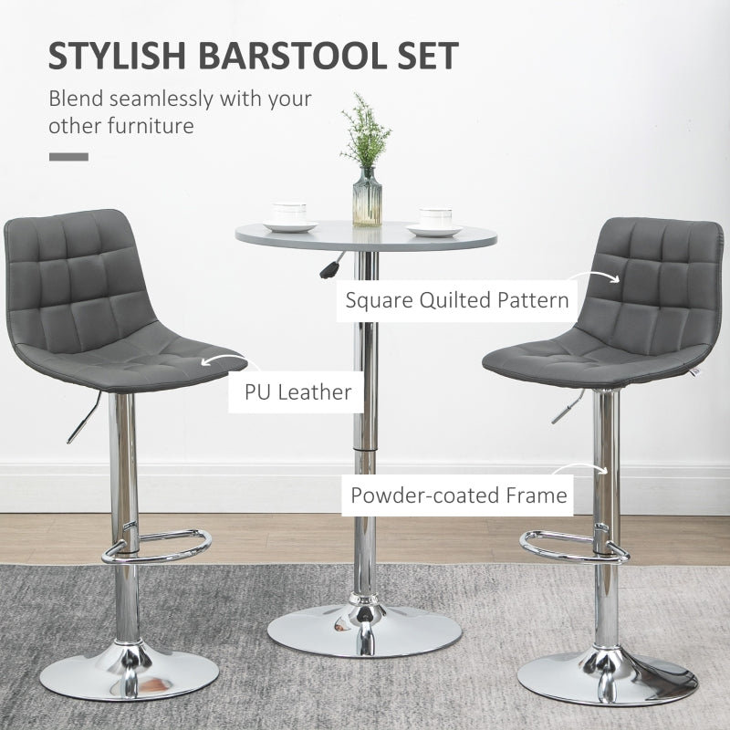 Adjustable Bar Stools Set of 2, Swivel with Tufted Seat and Back, Grey PU Leather