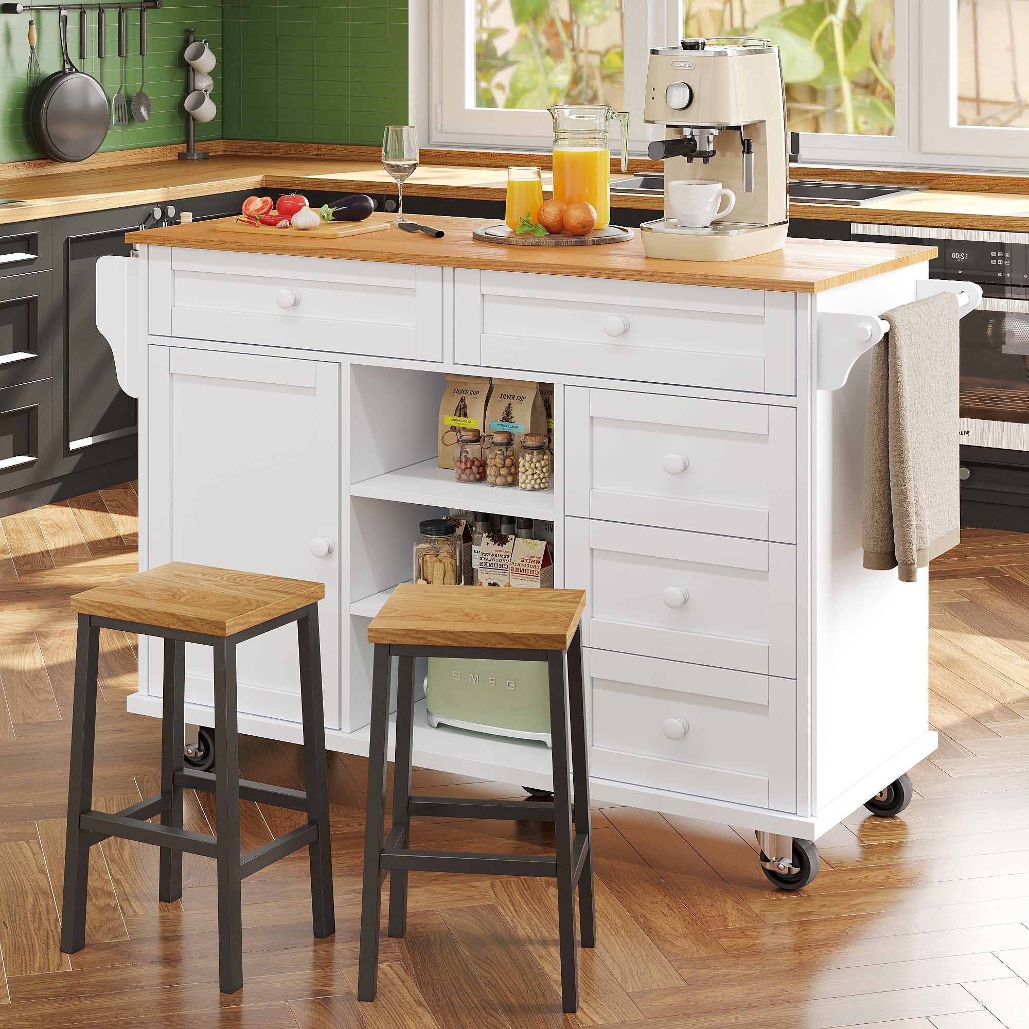 Dining Trolley Modern Simple Drawer Storage Cabinet Mobile Fixed Dual-Use White