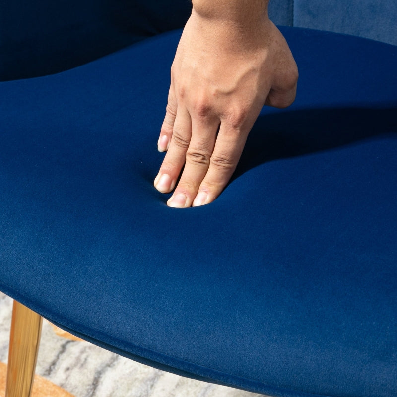 Modern Armchair with Footstool, Upholstered Accent Chair with Steel Legs, Dark Blue Velvet