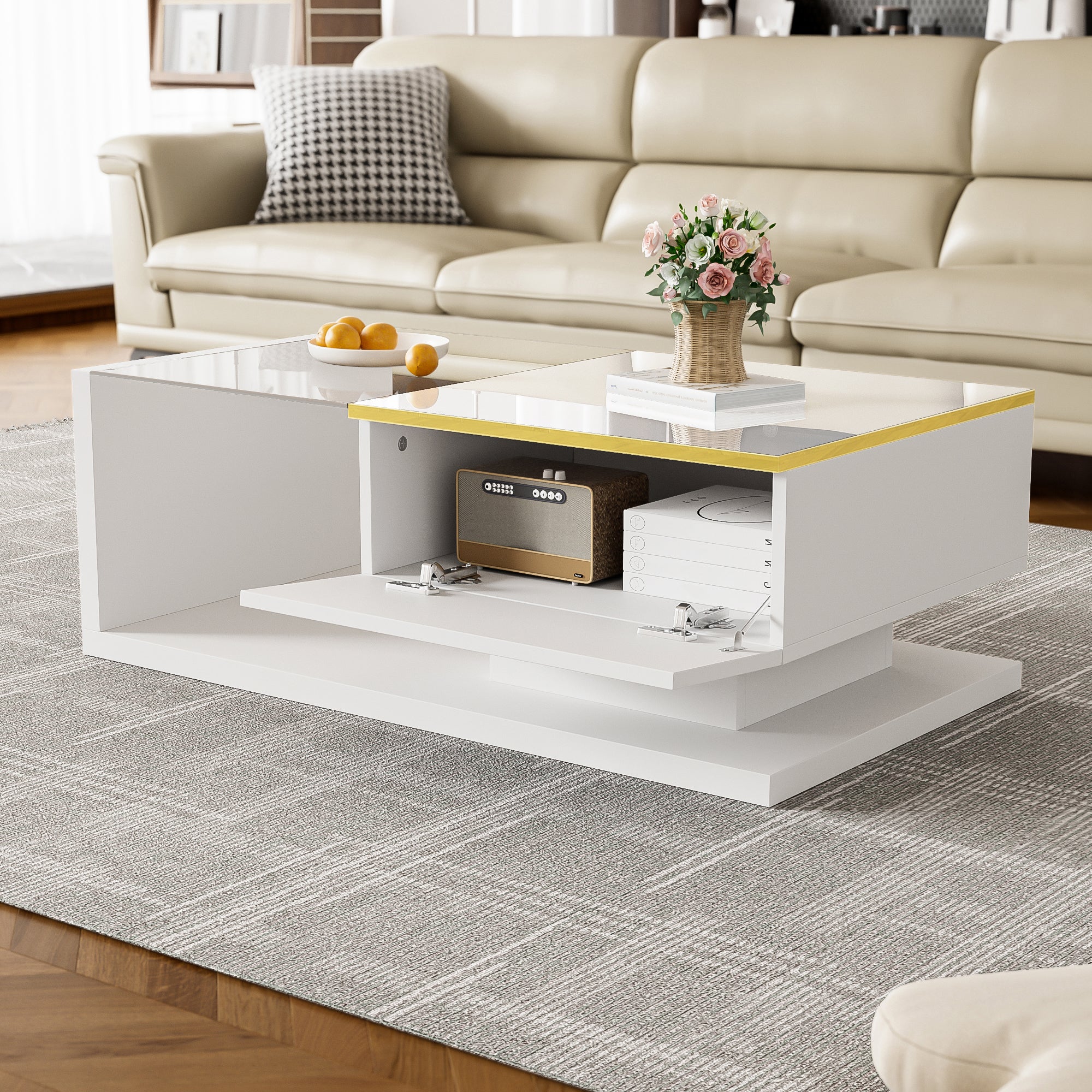Coffee Table, 90cm Long with High-Gloss White Finish