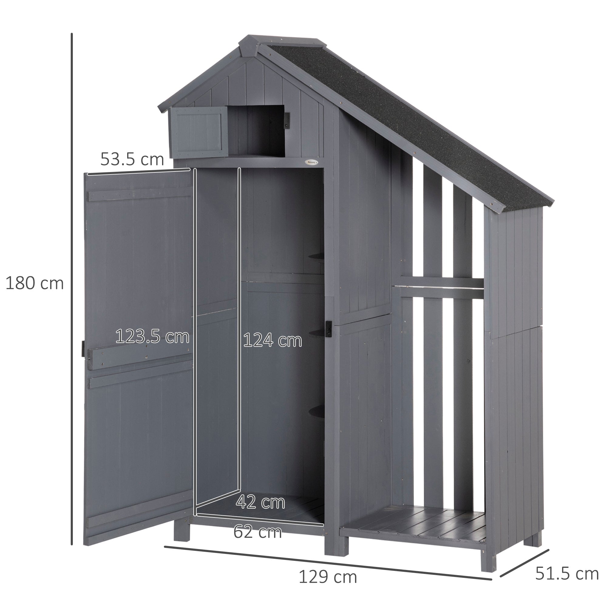 Garden Outdoor Storage Shed with 3 Shelves and Tilt Roof, Grey