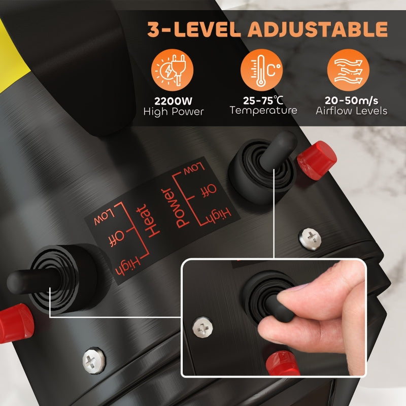 Dog Hair Dryer, 2200W, Adjustable Temperature & Velocity, 3 Nozzles, Black