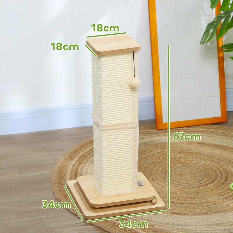 Cat Scratching Post 3-in-1, 67cm w/ Track Ball Toy, Oak Tone