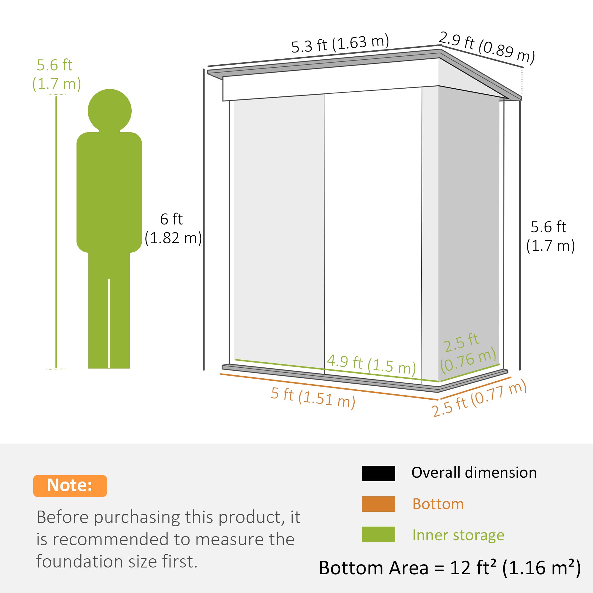 Garden Storage Shed with Sliding Door and Sloped Roof, Green