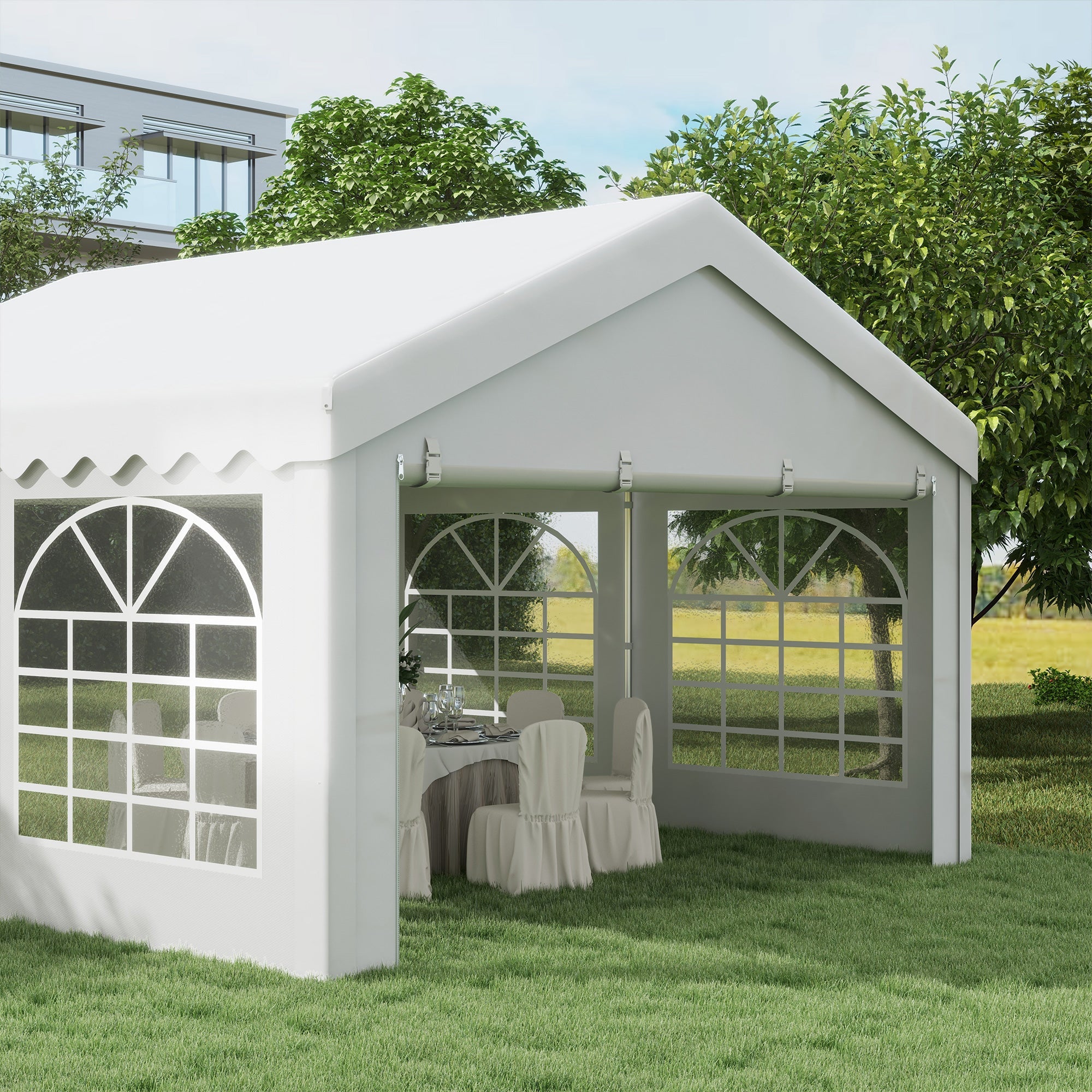 Marquee Party Tent, 4m x 4m Heavy Duty Galvanised Steel, White