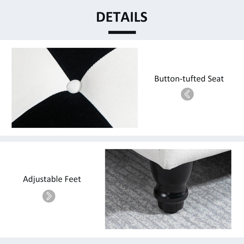 Velvet Storage Ottoman, Button-Tufted Footstool Toy Chest, White and Black