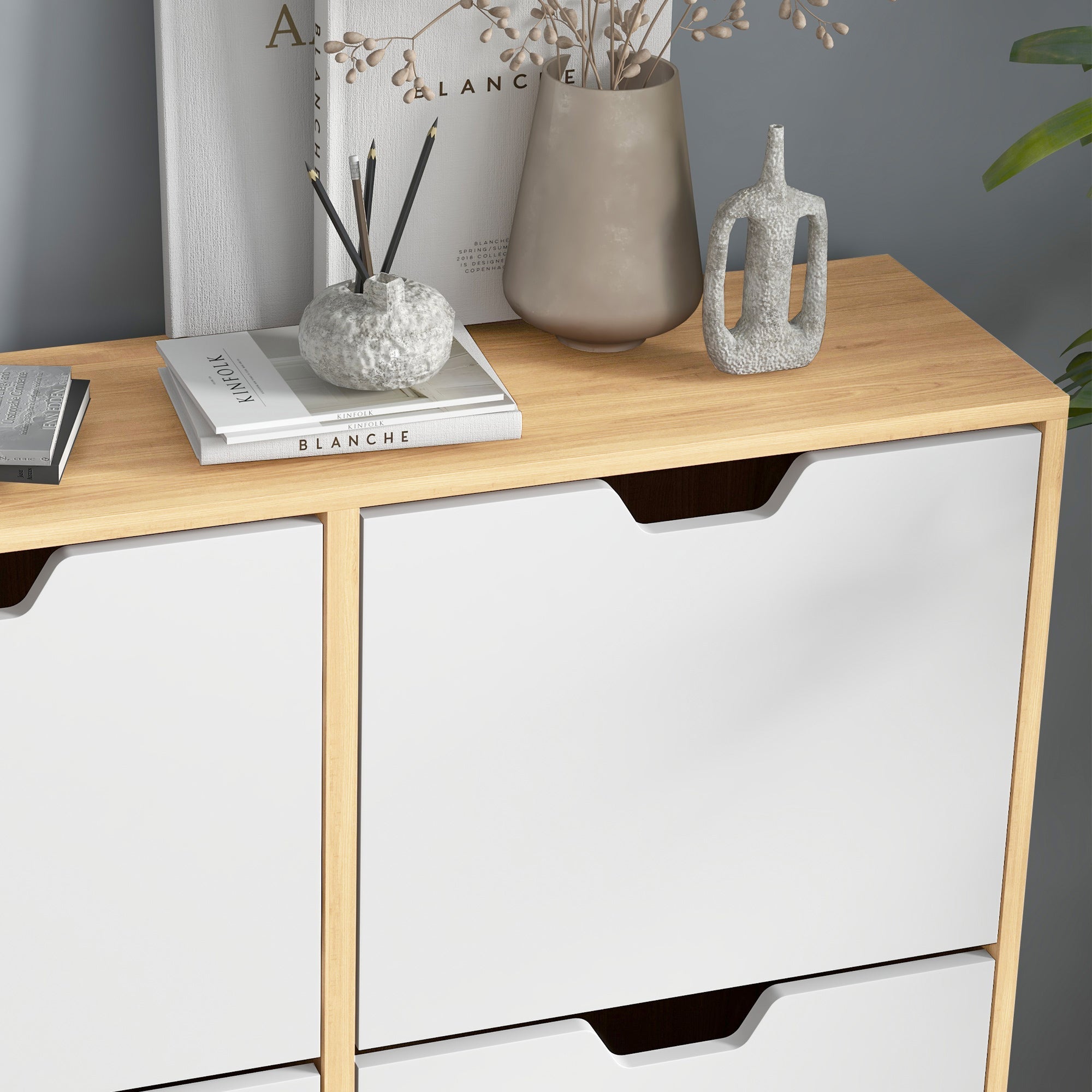 Shoe Storage Cabinet, 4 Flip Drawers, 16 Pairs, Natural