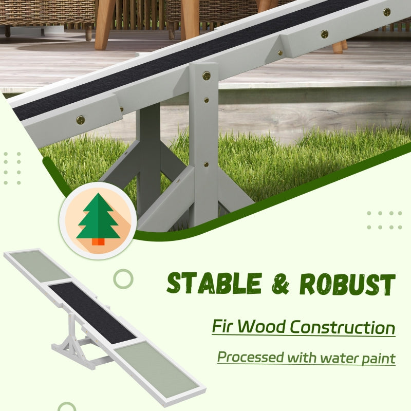 Wooden Pet Seesaw, Agility Equipment Anti-Slip Surface - White
