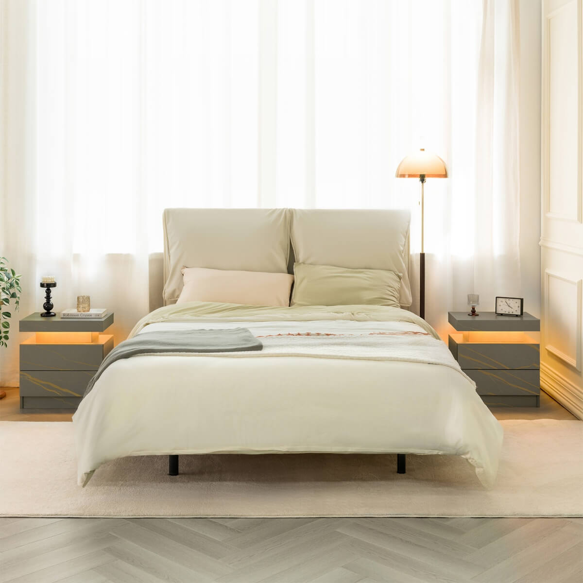 LED Bedside Table with 2 Drawers - Modern Nightstand for Bedroom