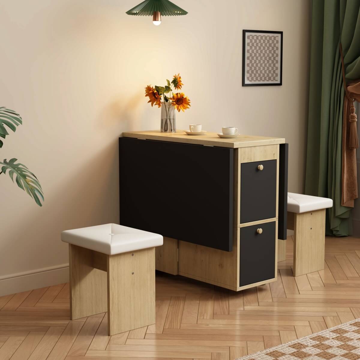 Dining Table Set with 4 Chairs – Extendable & Folding, Multifunctional Dining Table, 120x80x75cm