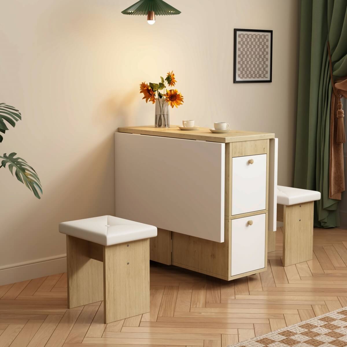 Extendable Dining Table Set with 4 Chairs — Folding Space-Saving Kitchen Table