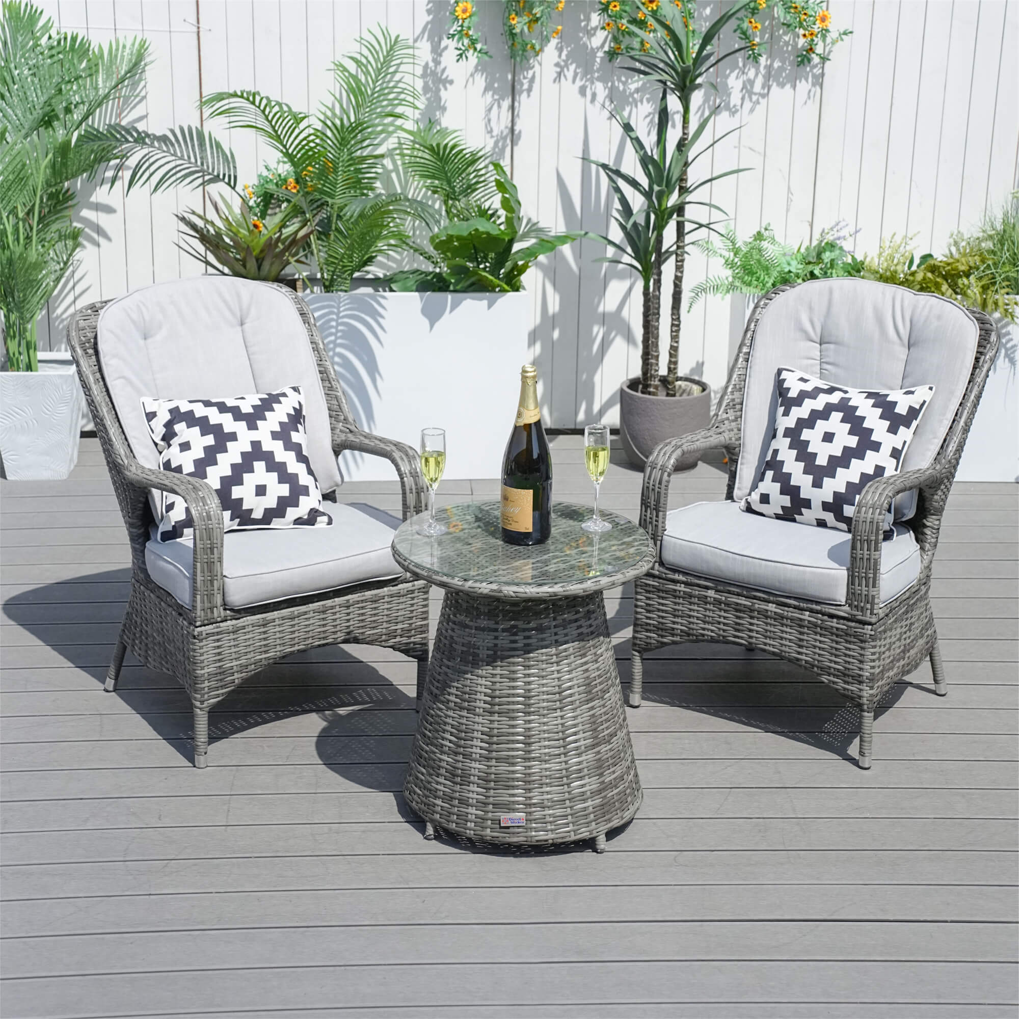3 Piece Grey Rattan Bistro Set - Outdoor Garden Patio Table and Chairs