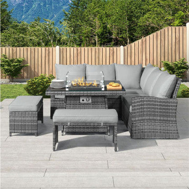 8-Seater Outdoor Corner Sofa Set with Square Fire Pit Table and 2 Benches - PAF-16700