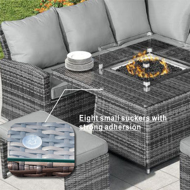 8-Seater Outdoor Corner Sofa Set with Square Fire Pit Table and 2 Benches - PAF-16700