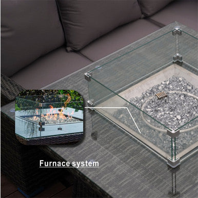 8-Seater Outdoor Corner Sofa Set with Square Fire Pit Table and 2 Benches - PAF-16700