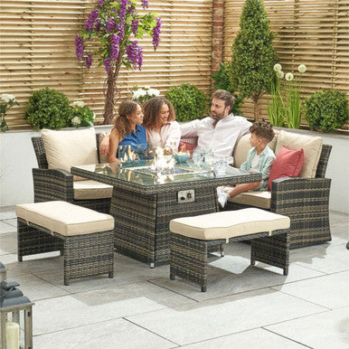 8-Seater Outdoor Corner Sofa Set with Square Fire Pit Table and 2 Benches - PAF-16700