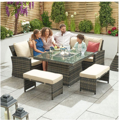 8-Seater Outdoor Corner Sofa Set with Square Fire Pit Table and 2 Benches - PAF-16700