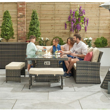 8-Seater Outdoor Corner Sofa Set with Square Fire Pit Table and 2 Benches - PAF-16700