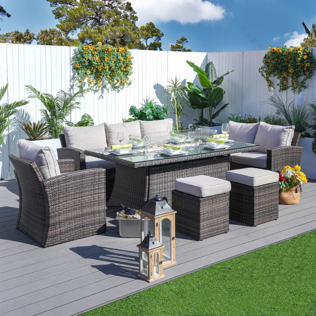 Santiago 6-Pieces Outdoor Conversation Set with Rectangular Firepit Table (PAS-1403B+1106R)