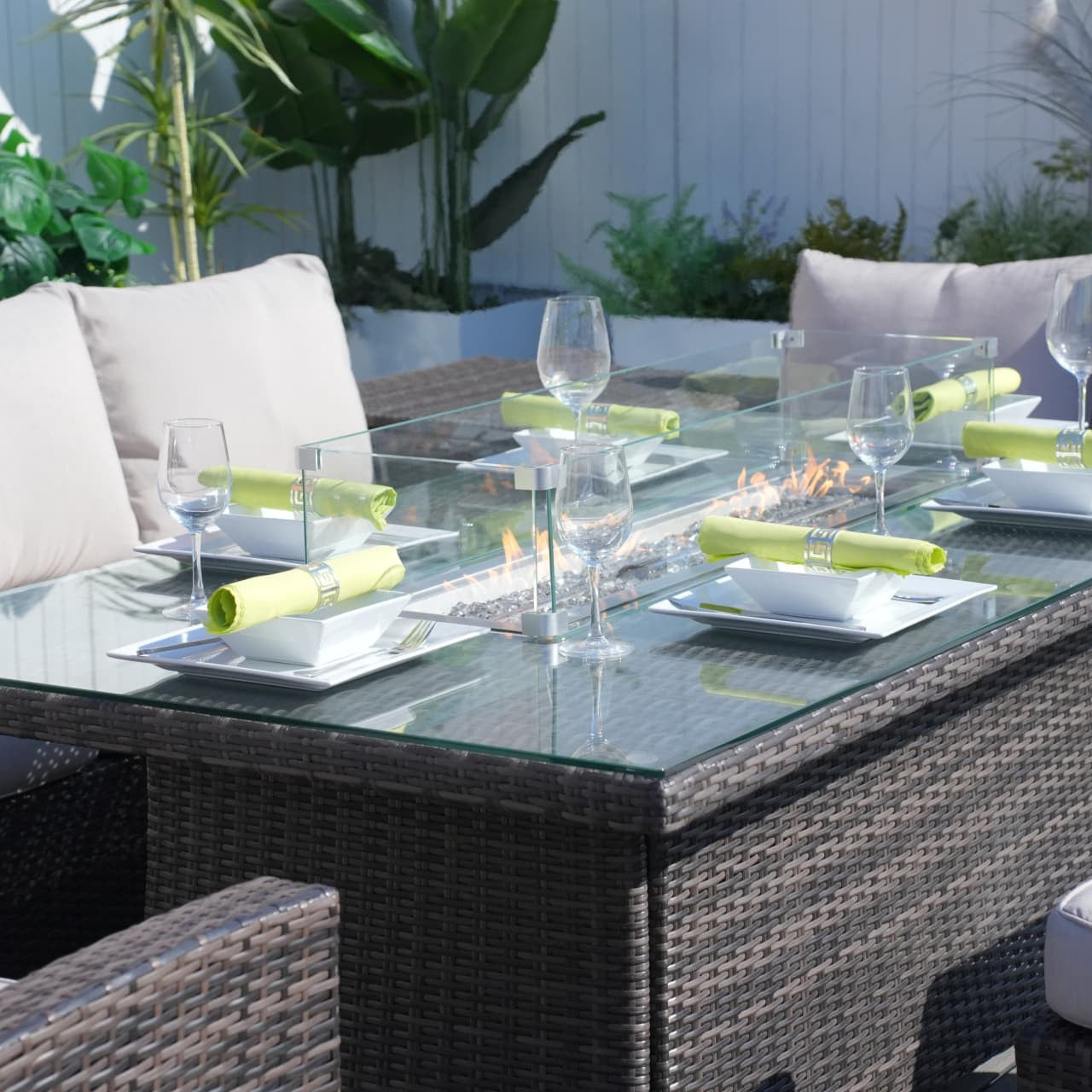 Santiago 6-Pieces Outdoor Conversation Set with Rectangular Firepit Table (PAS-1403B+1106R)