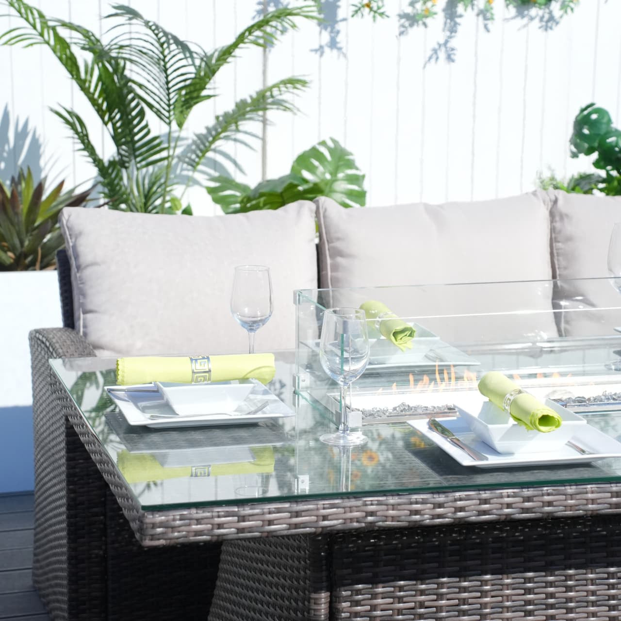 Santiago 6-Pieces Outdoor Conversation Set with Rectangular Firepit Table (PAS-1403B+1106R)