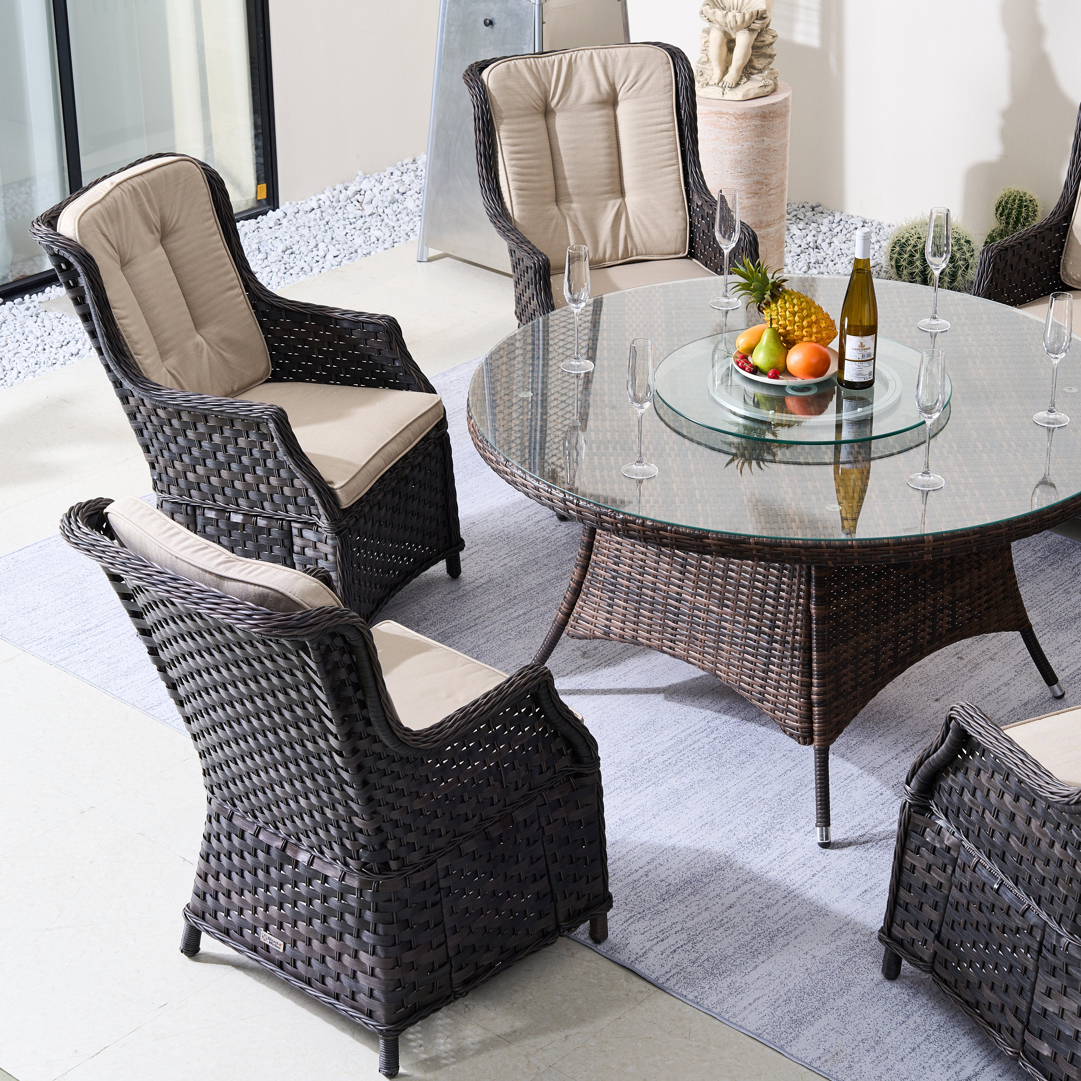 Ravenna 6-Seat Outdoor Dining Set ¨C Round Dining Table with Glass Turntable (PAD-1711+010)