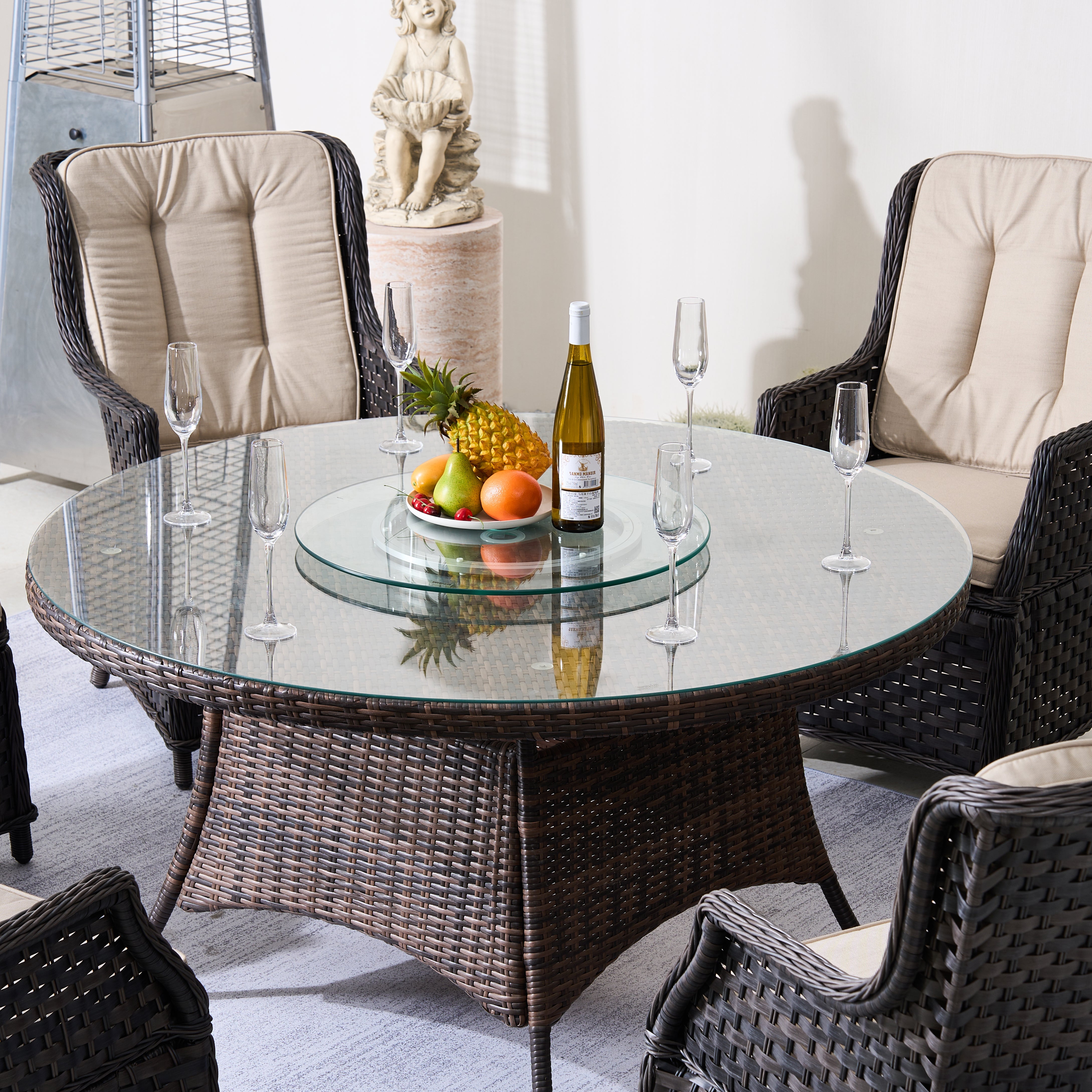 Ravenna 6-Seat Outdoor Dining Set ¨C Round Dining Table with Glass Turntable (PAD-1711+010)