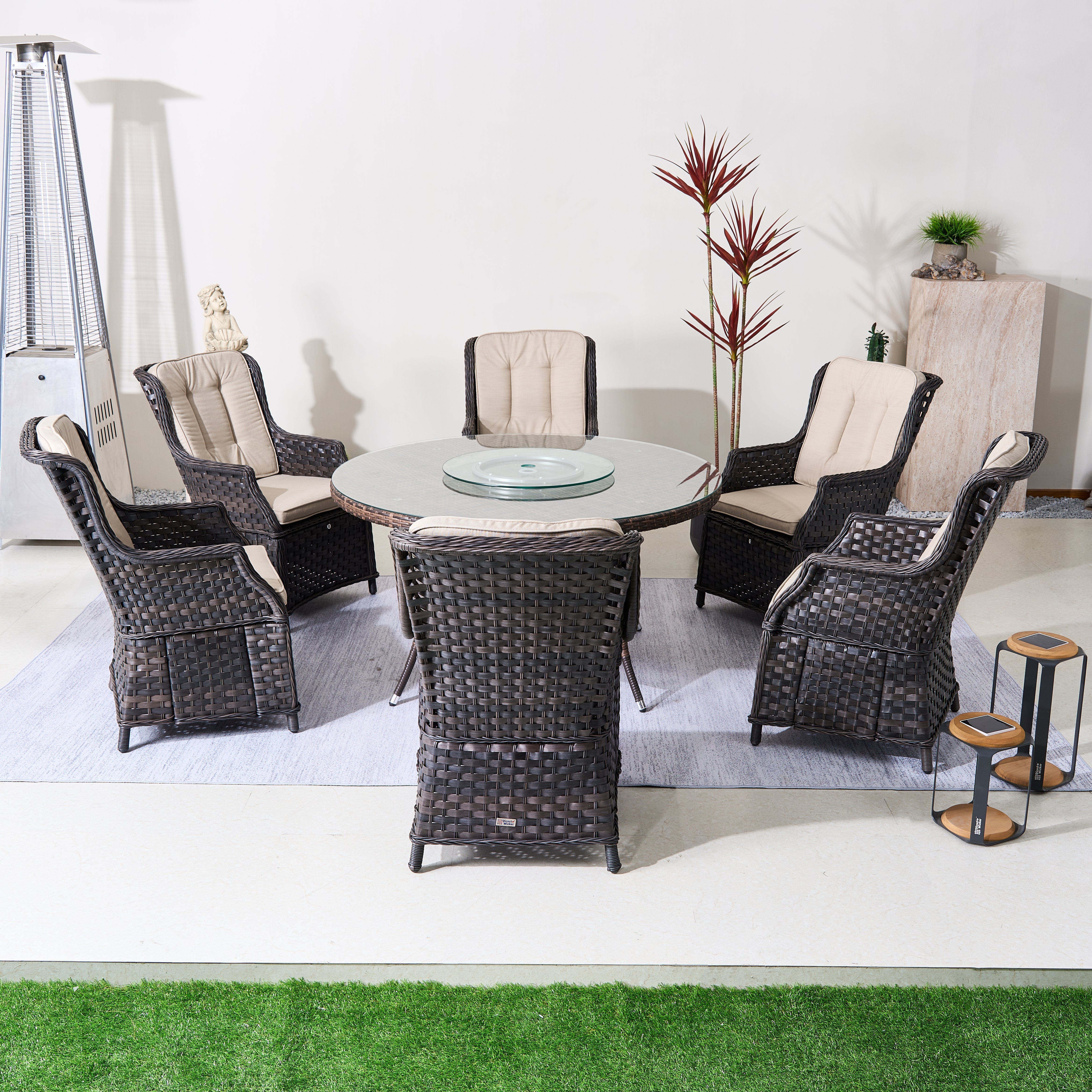 Ravenna 6-Seat Outdoor Dining Set ¨C Round Dining Table with Glass Turntable (PAD-1711+010)