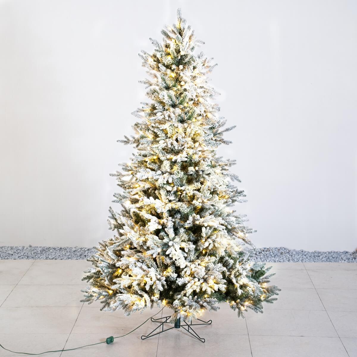 7ft Pre-Lit Finland Fir Artificial Christmas Tree – Lifelike PE/PVC Xmas Tree with 450 LED Lights, Warm & Bright White, Metal Stand