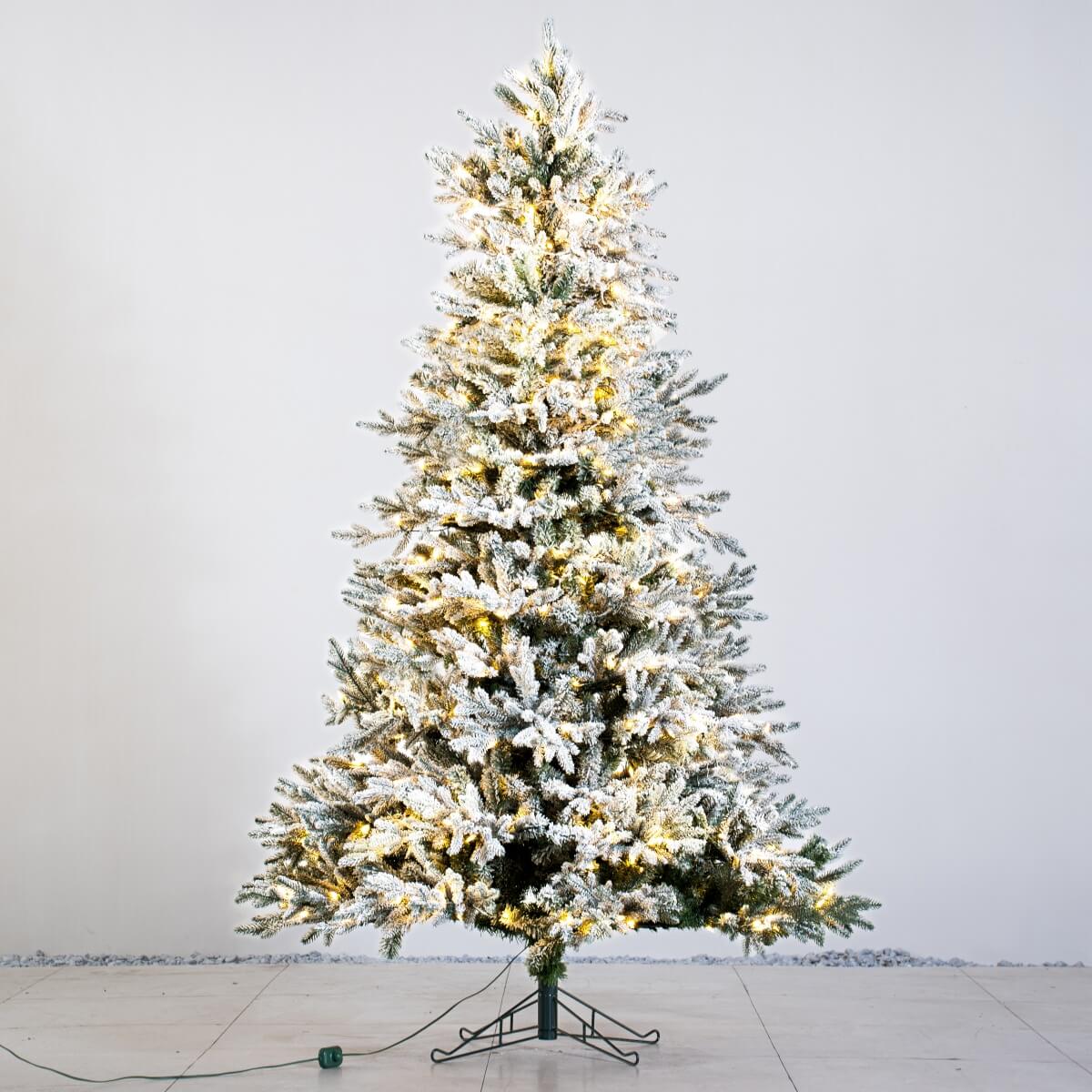 8ft Pre-Lit Finland Fir Artificial Christmas Tree – Lifelike PE/PVC Xmas Tree with 700 LED Lights, Warm & Bright White, Metal Stand