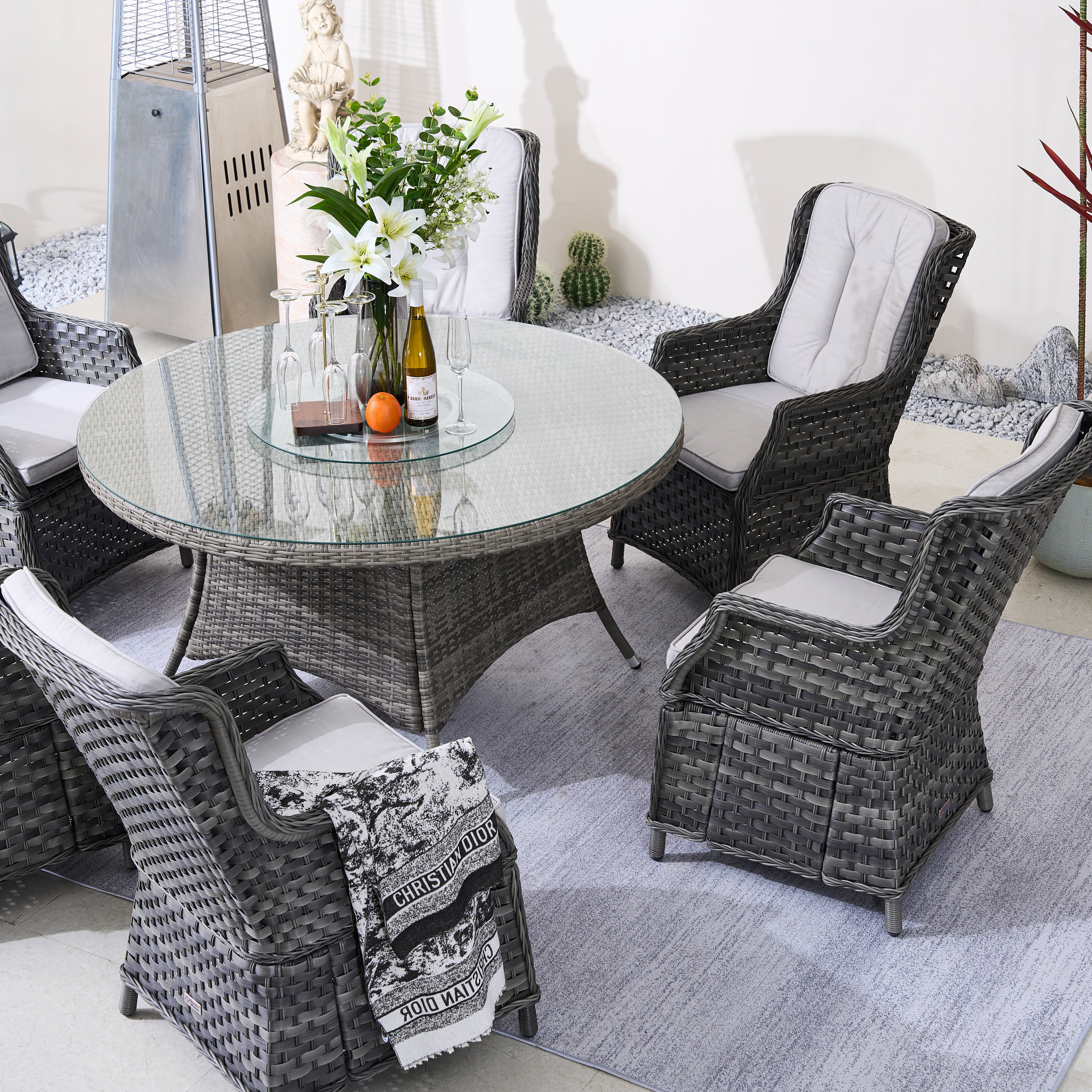 Ravenna 6-Seat Outdoor Dining Set ¨C Round Dining Table with Glass Turntable (PAD-1711+010)