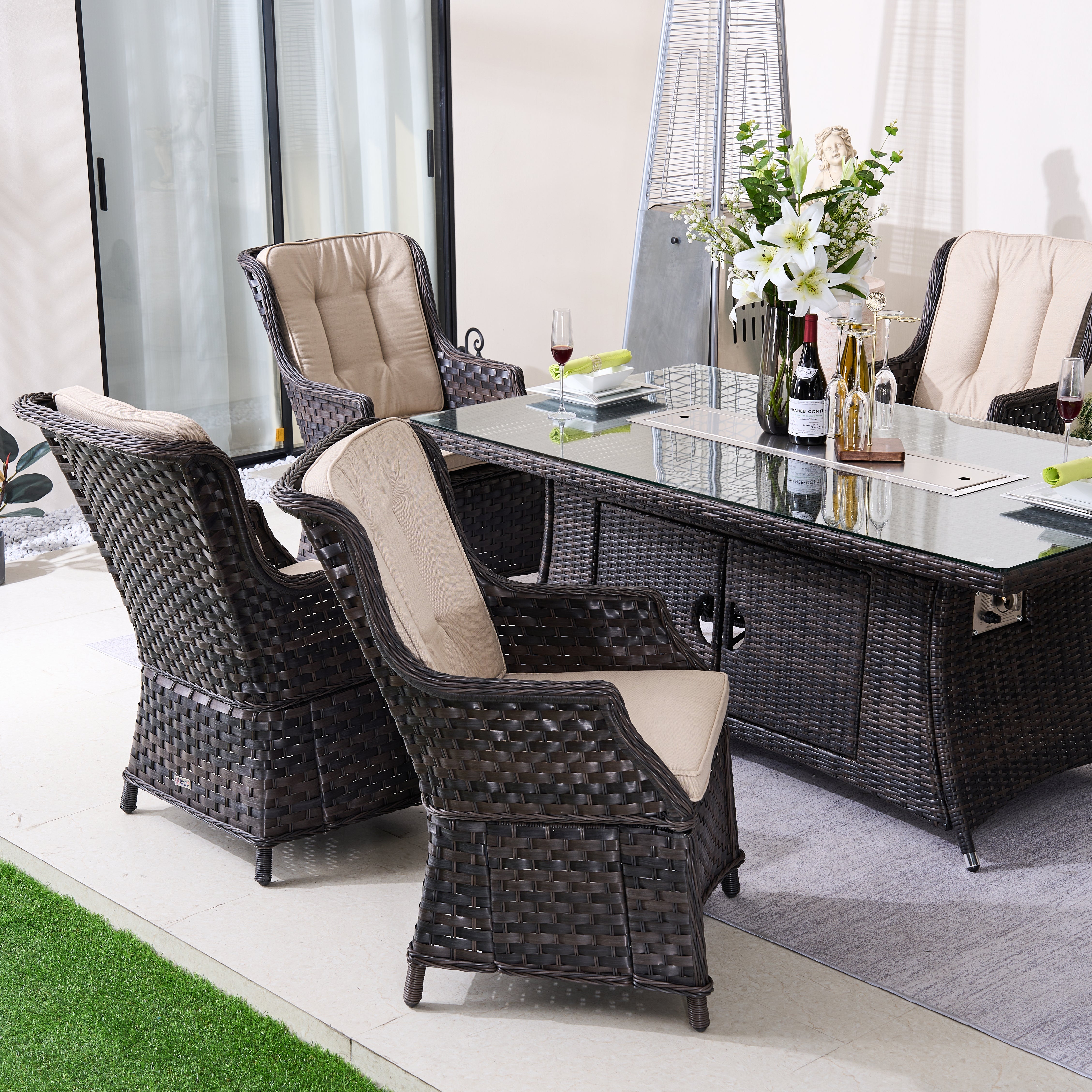 Ravenna 6-Seat Outdoor Patio Dining Set with Rectangle Fire Pit Table (PAG-1106R+010)