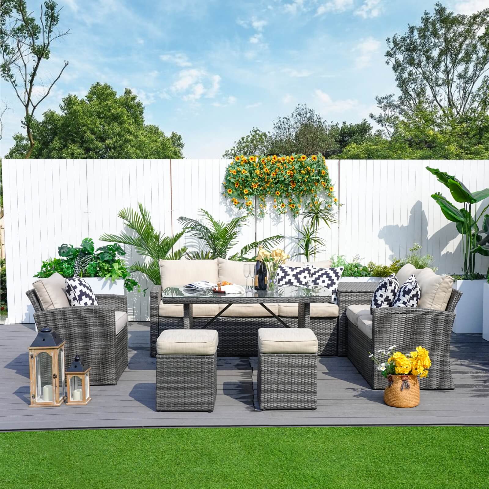 8-Seater  Outdoor Rattan Conversation Set with Storage Box - PAS-1403B