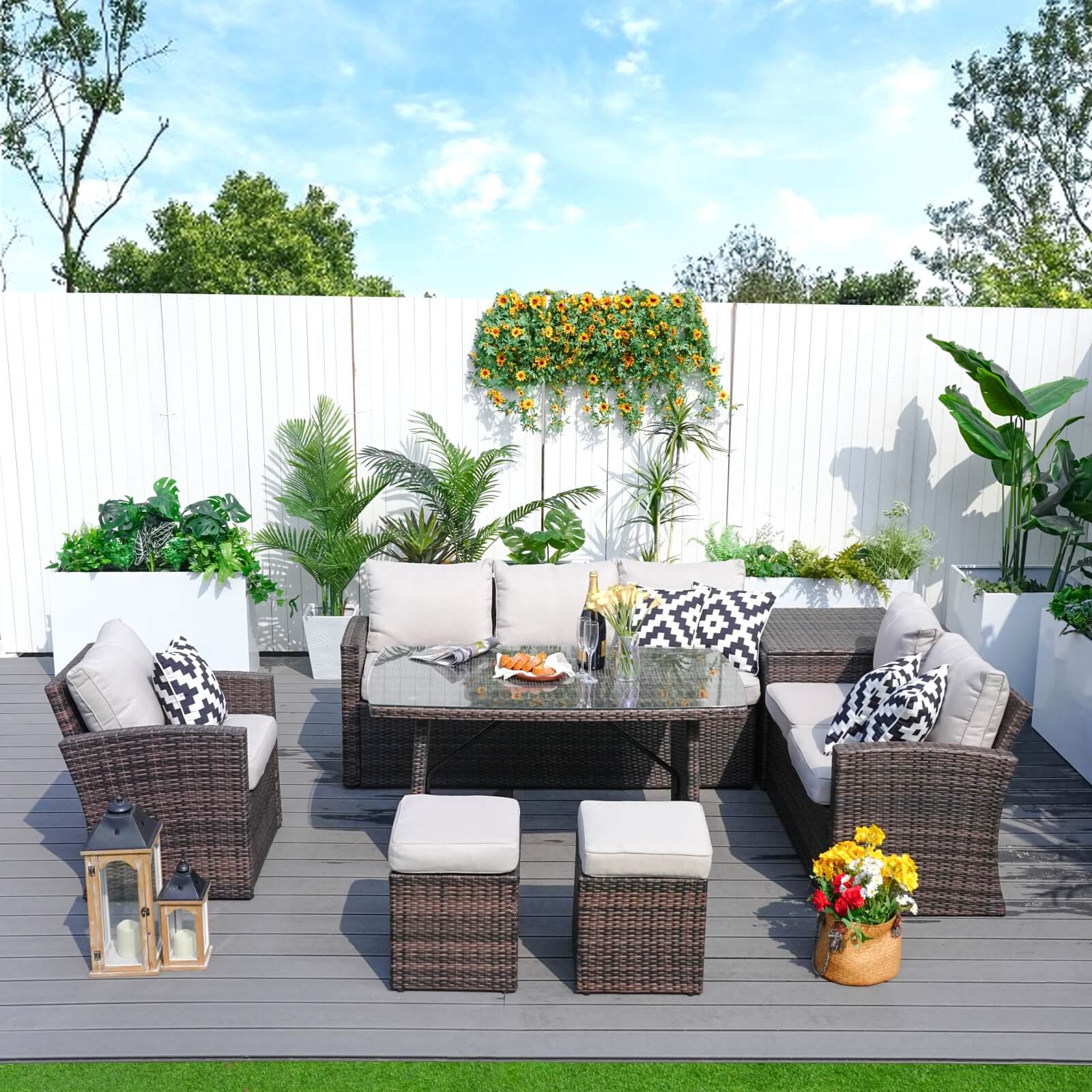 8-Seater  Outdoor Rattan Conversation Set with Storage Box - PAS-1403B