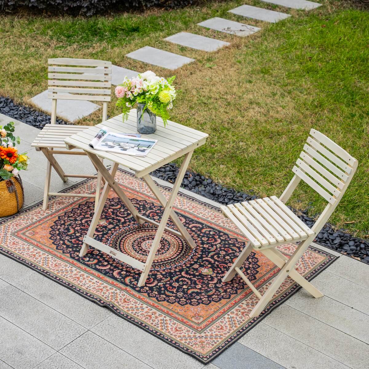 Wooden Outdoor Dining Set – Rectangular Table with Chairs for Garden, Patio or Balcony