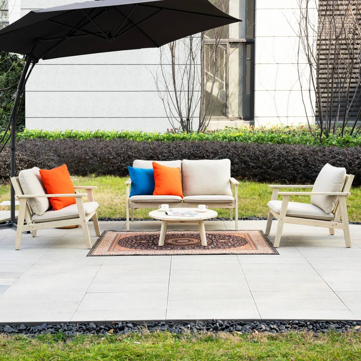 4-Seater Wooden Outdoor Sofa Set – Garden Lounge with Round Coffee Table