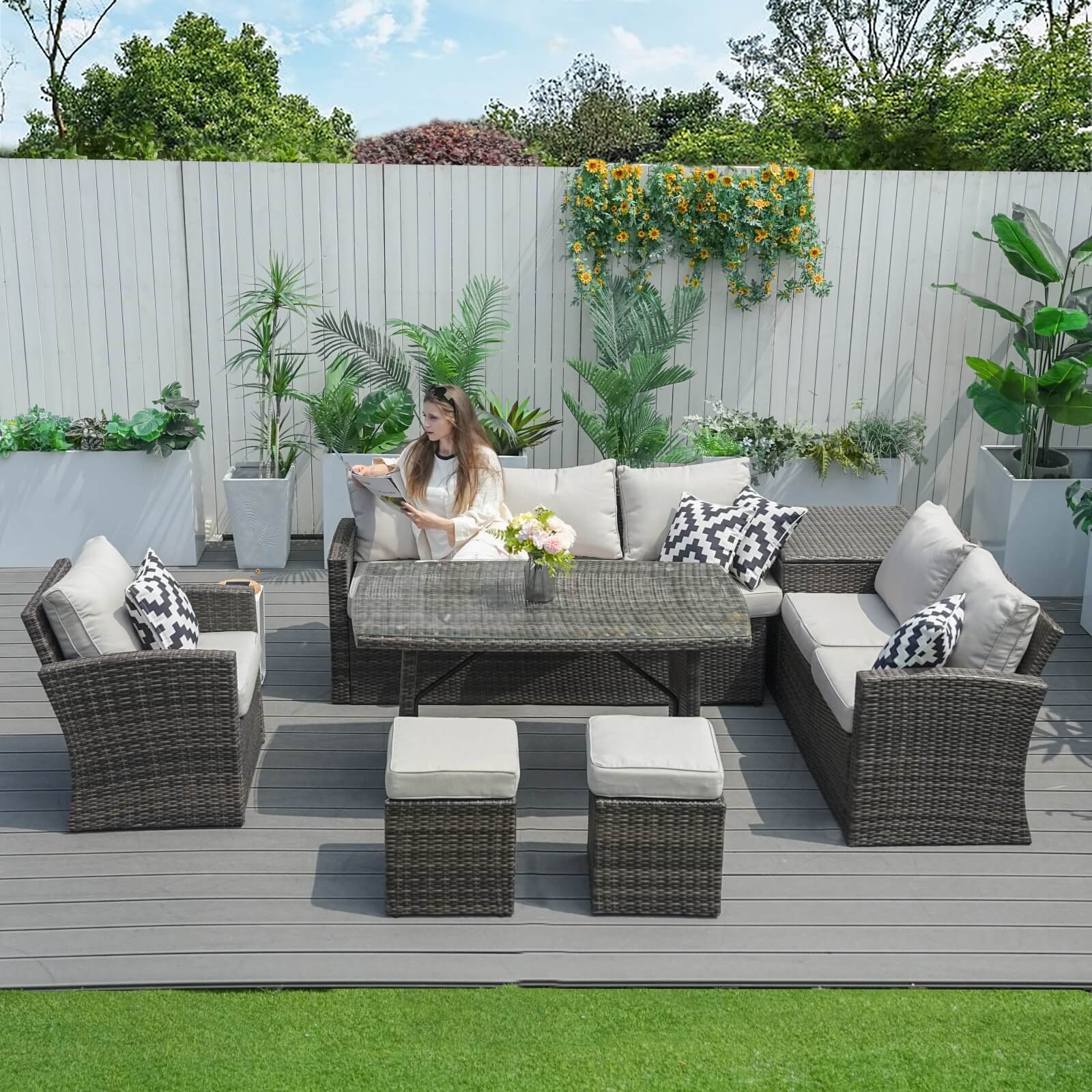 8-Seater  Outdoor Rattan Conversation Set with Storage Box - PAS-1403B