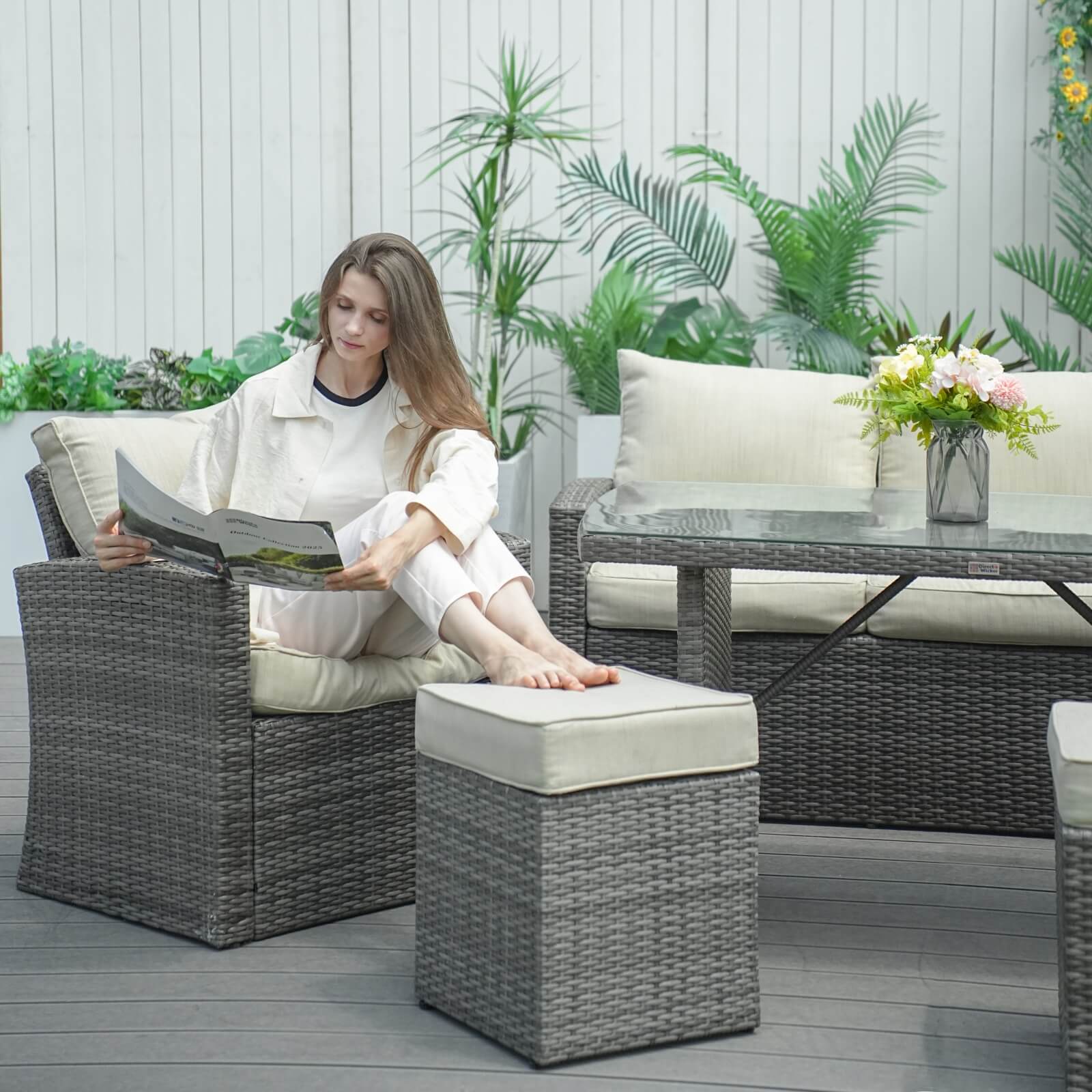 8-Seater  Outdoor Rattan Conversation Set with Storage Box - PAS-1403B