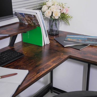L-Shaped Black Computer Desk with Corner Workstation Table—DT-24612
