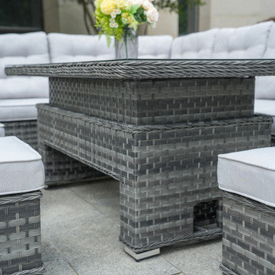 8-Piece PE Rattan Aluminum Corner Conversation Sofa Set with Adjustable Lift Table—PAS-16002B-SET