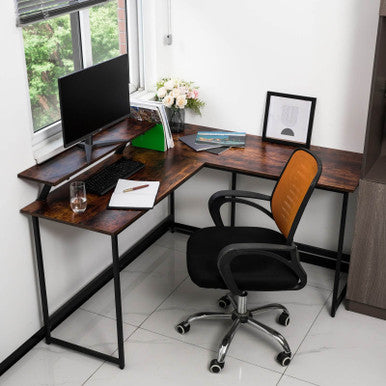 L-Shaped Black Computer Desk with Corner Workstation Table—DT-24612