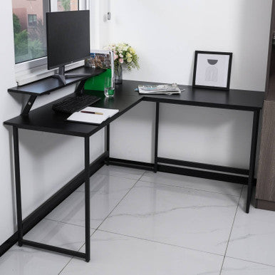 L-Shaped Black Computer Desk with Corner Workstation Table—DT-24612