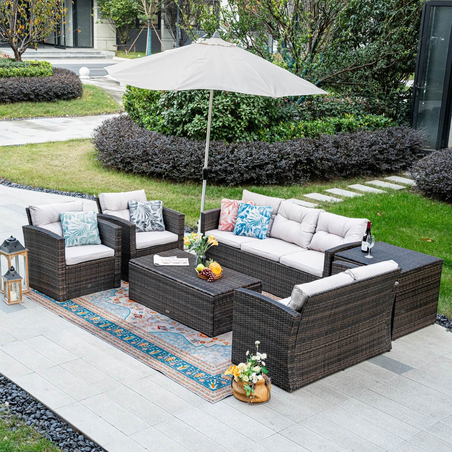 7-Seater Outdoor Sofa Set with Storage Box - PAS-1503-GR