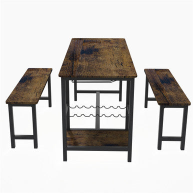 3-Piece Brown Dining Table and Bench Set with Compact Design—PAD-24612D