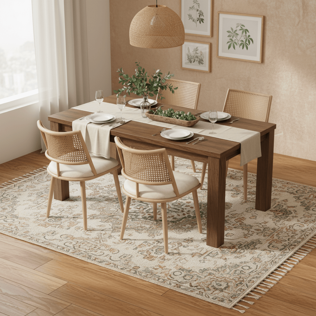 Set of 2 PU & Rattan Kitchen Chairs ¨C Bamboo Frame Retro Side Chairs for Home, Caf¨¦ & Restauran