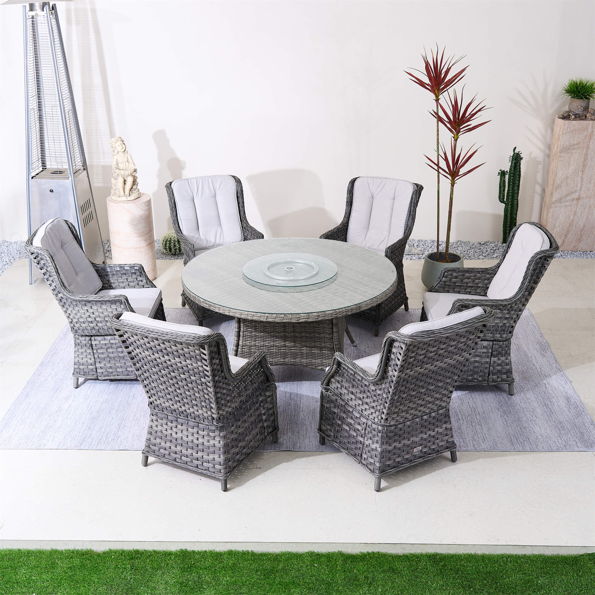 Ravenna 6-Seat Outdoor Dining Set ¨C Round Dining Table with Glass Turntable (PAD-1711+010)